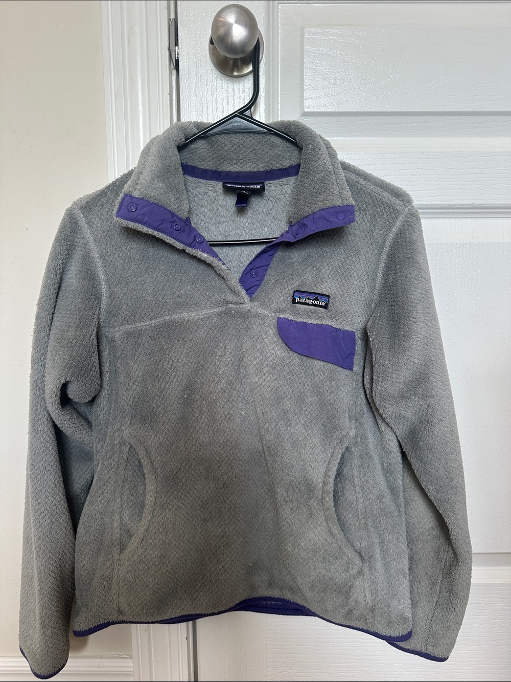 Patagonia Gray Fleece Pullover with Purple Trim